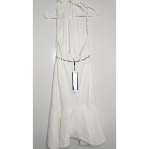 Halston Heritage Women's Size 4 Dress White Ivory Sheath Low Cut Halter $178 NEW - Picture 6 of 10